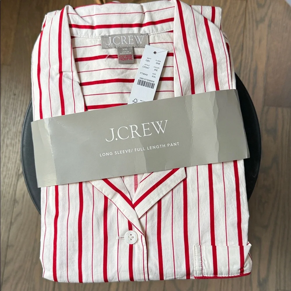 NWT J. Crew Cotton Poplin Long-Sleeve Pajama Pant Set Red Peppermint Stripe, XXL - Picture 5 of 7